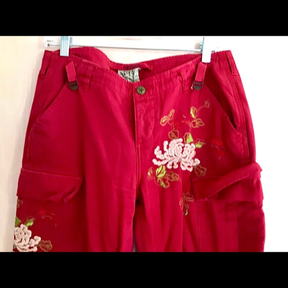 Cherry Red EmbroideredCargo Pants - Picture 4 of 8